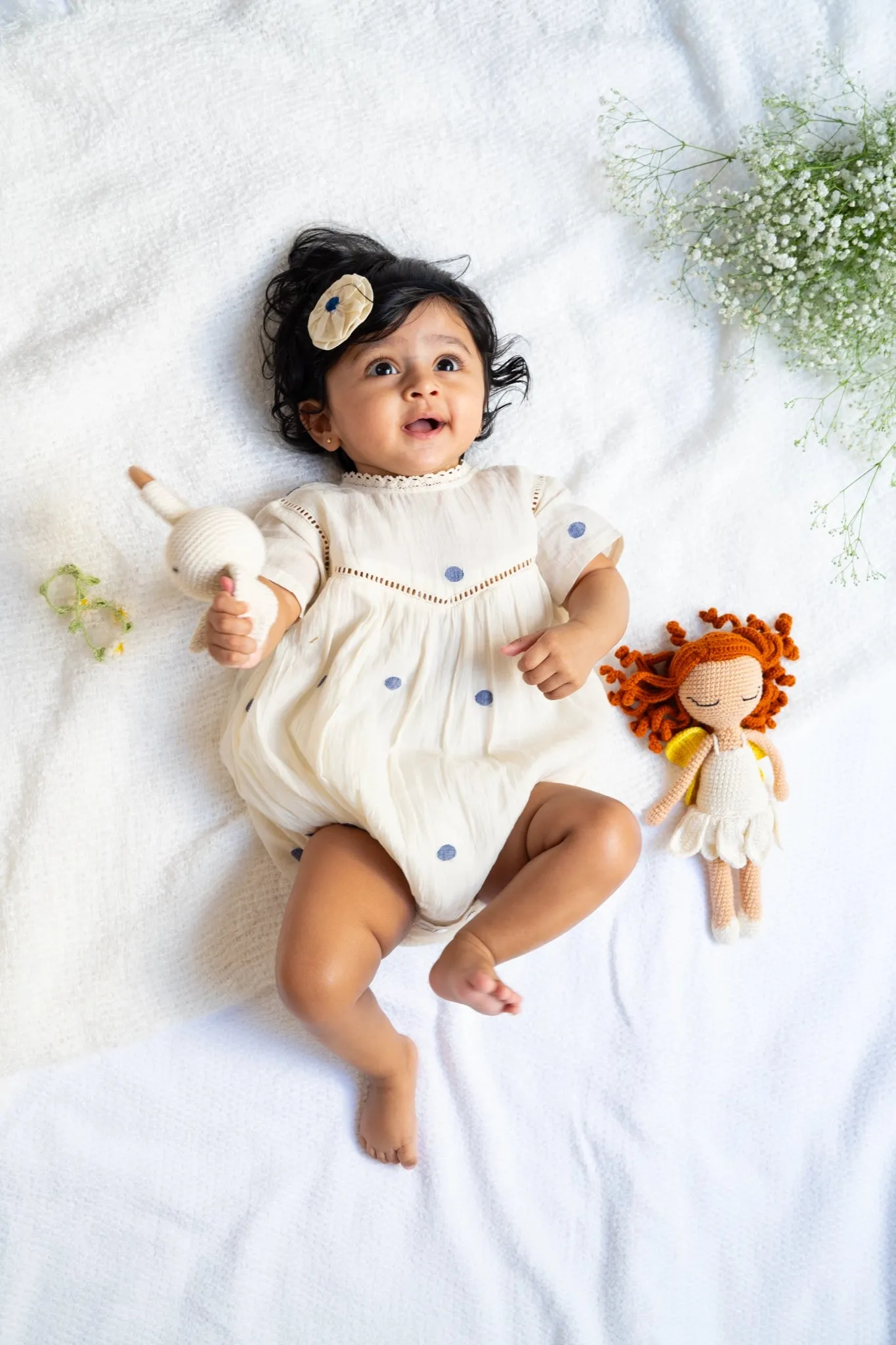 Baby Girl Romper and Detachable Vest | Cotton Jamdani | Polka Dot