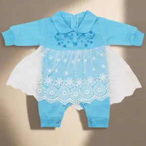 Baby Girl Winter Flower Embroidered Flower Net Frill Frock Romper for 0-12 Months