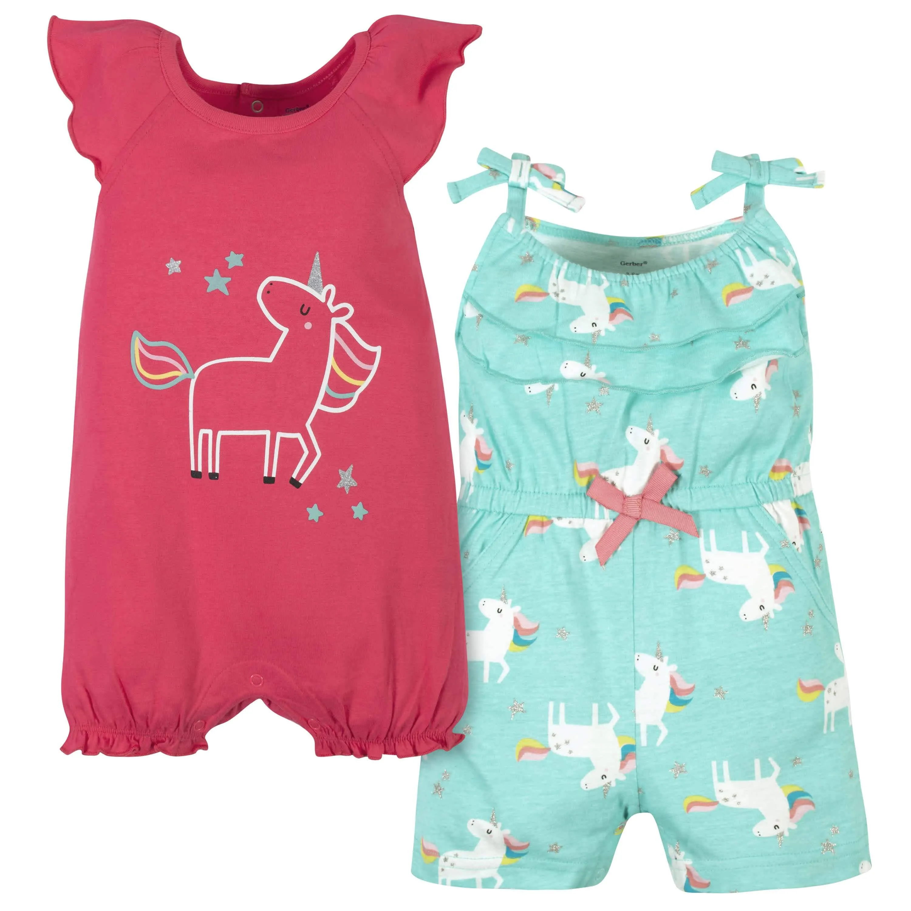 Baby Girls 2-Pack Unicorn Rompers