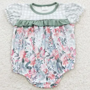 Baby Girls Romper Green Floral Plaid Short Sleeve Summer Infant Baby ompers SR0345