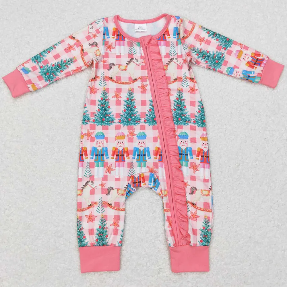 Baby Girls Rompers Christmas Ruffle Zip Long Sleeve Rompers LR0665