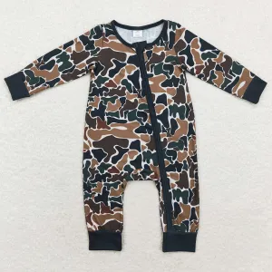 Baby Infant Boys Rompers Brown Camo Fall Zip Bamboo Rompers LR1453