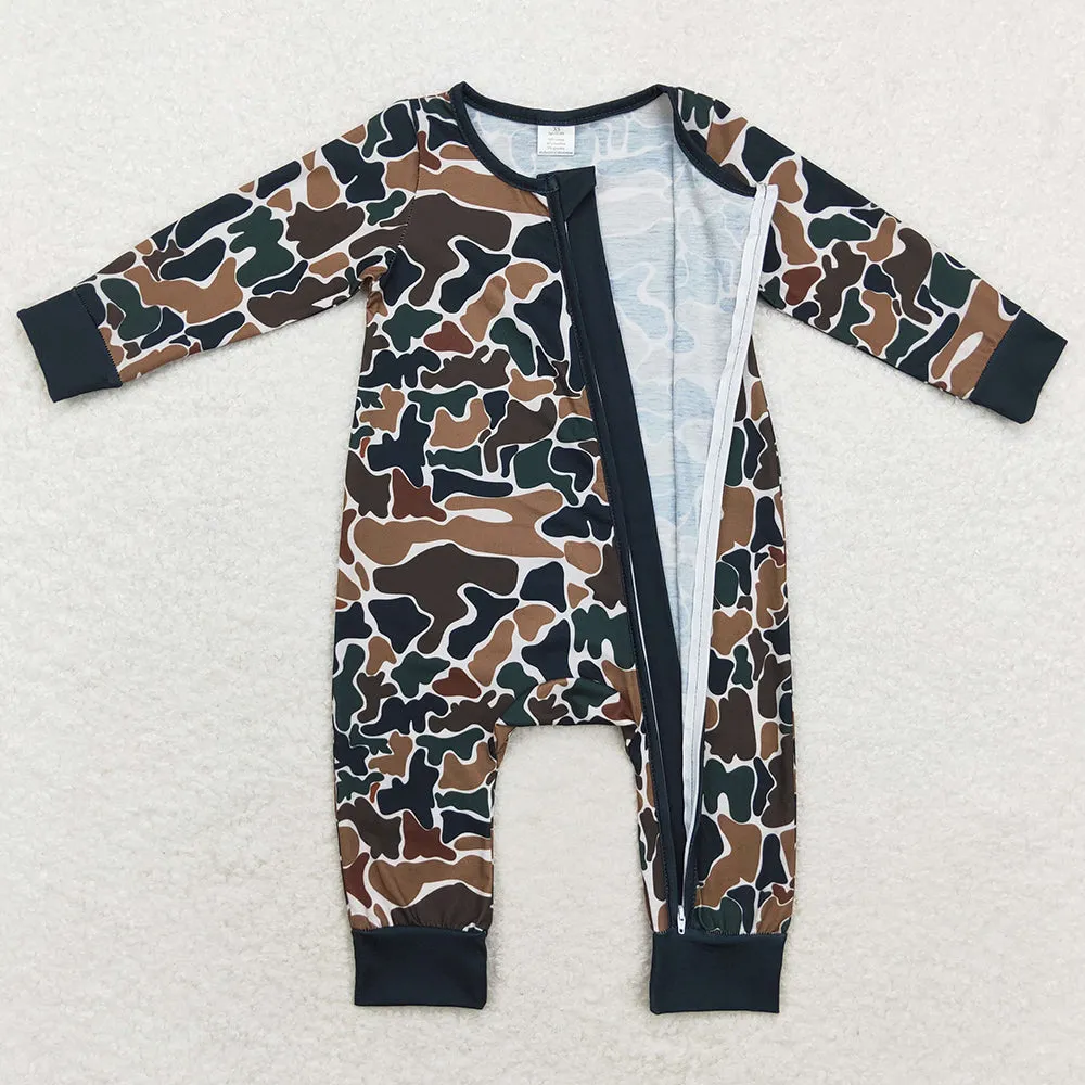 Baby Infant Boys Rompers Brown Camo Fall Zip Bamboo Rompers LR1453