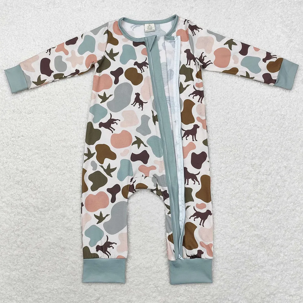 Baby Infant Boys Rompers Camo Dogs Duck Bamboo Zip Rompers LR1387