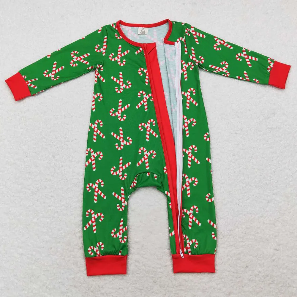 Baby Infant Boys Rompers Christmas Candy Cane Long Sleeve Zip Rompers LR1237