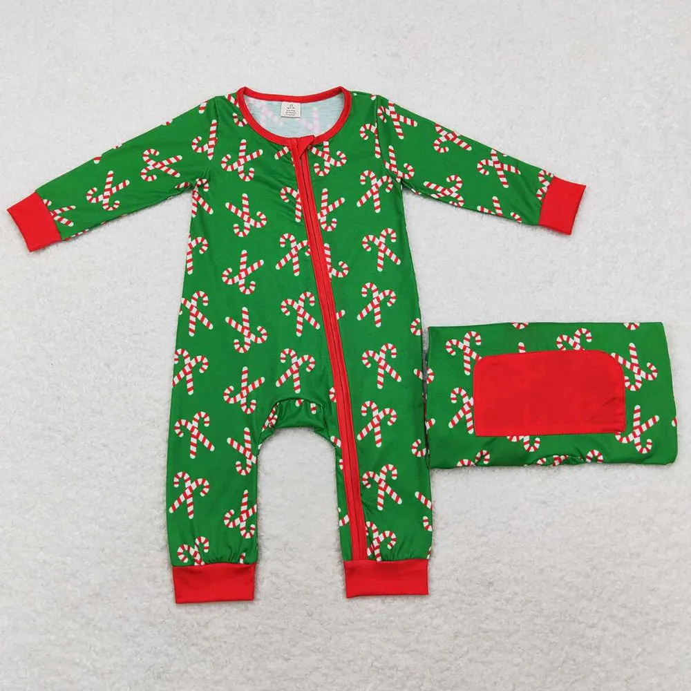 Baby Infant Boys Rompers Christmas Candy Cane Long Sleeve Zip Rompers LR1237