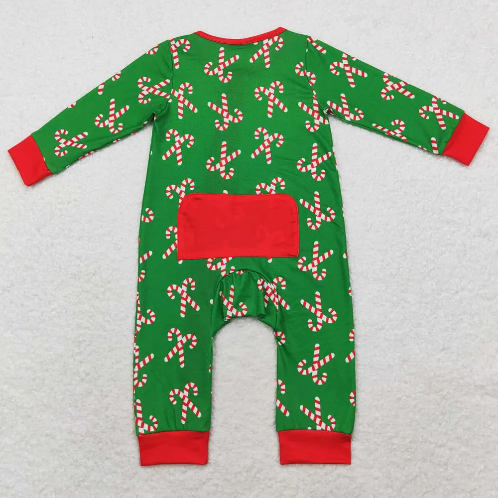 Baby Infant Boys Rompers Christmas Candy Cane Long Sleeve Zip Rompers LR1237