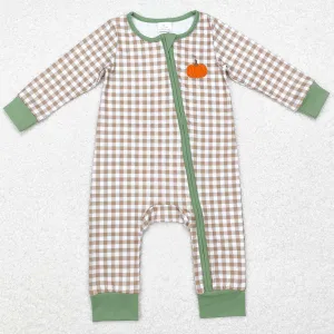 Baby Infant Boys Rompers Fall Checkered Pumpkin Zip Rompers  LR1254