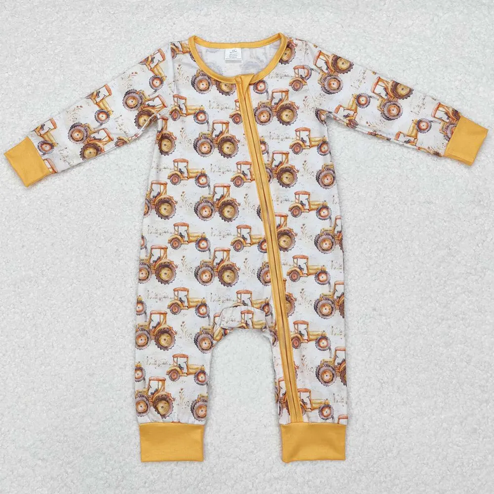 Baby Infant Boys Rompers Farm Trucks Bamboo Zip Rompers LR1789