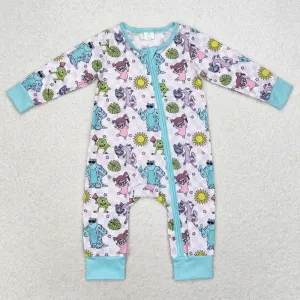 Baby Infant Girls Rompers Blue Checkered Zip Bamboo Rompers LR0988