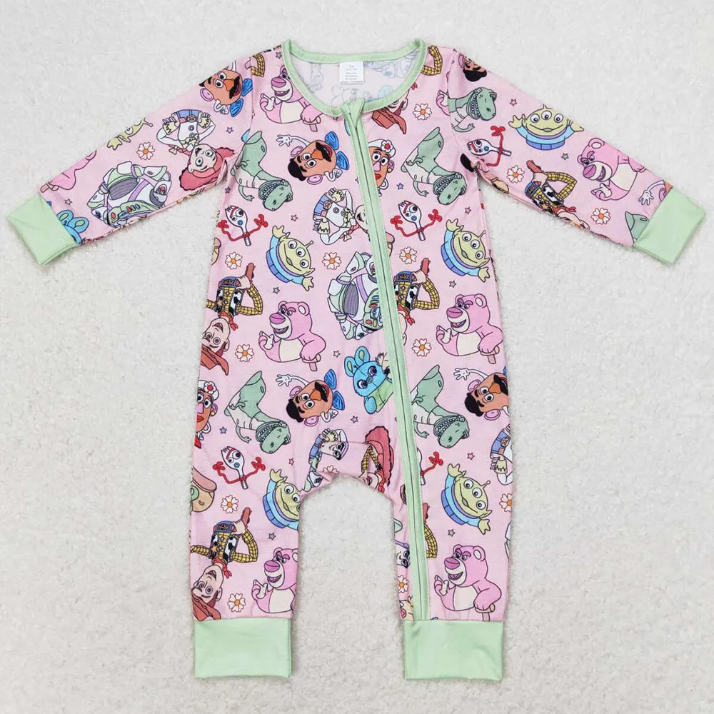 Baby Infant Girls Rompers Cartoon Animals Long Sleeve Zip Bamboo Rompers LR0970