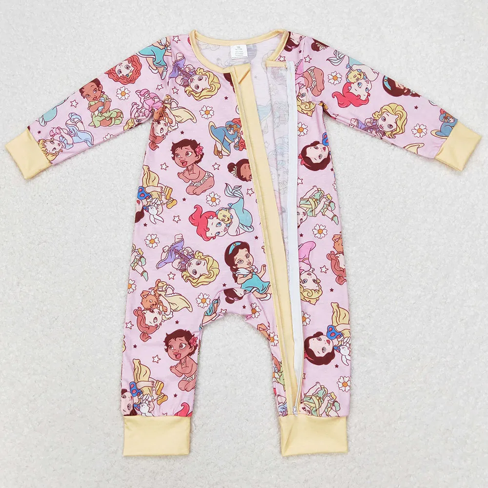 Baby Infant Girls Rompers Cartoon Long Sleeve Zip Bamboo Rompers LR0968