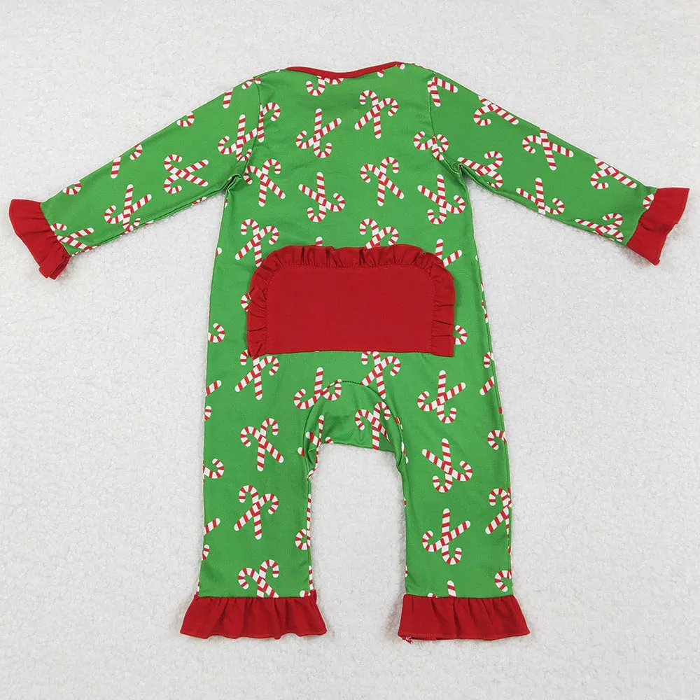 Baby Infant Girls Rompers Christmas Candy Cane Long Sleeve Zip Rompers LR1236