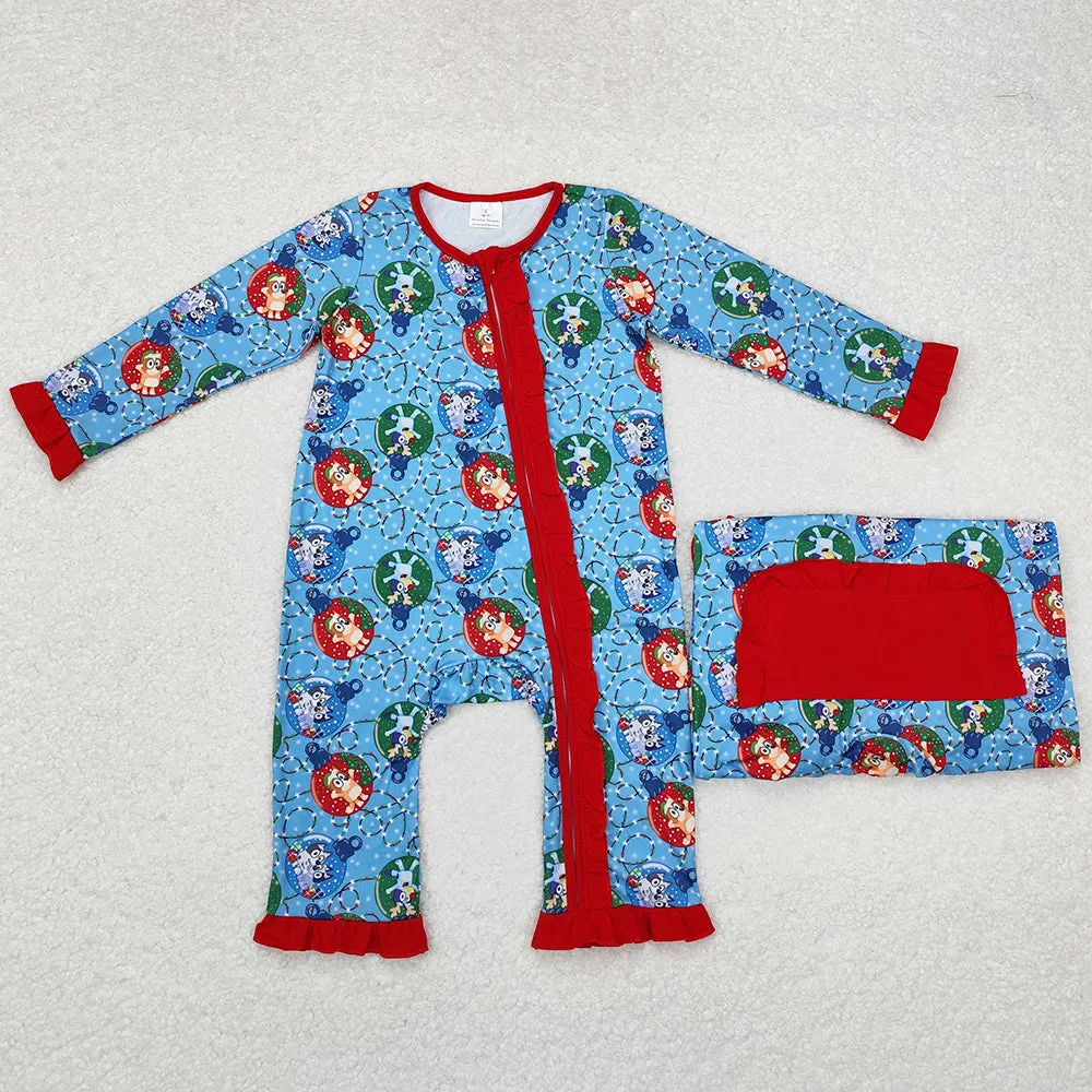 Baby Infant Girls Rompers Christmas Dogs Long Sleeve Zip Rompers Sibling Clothing LR1314