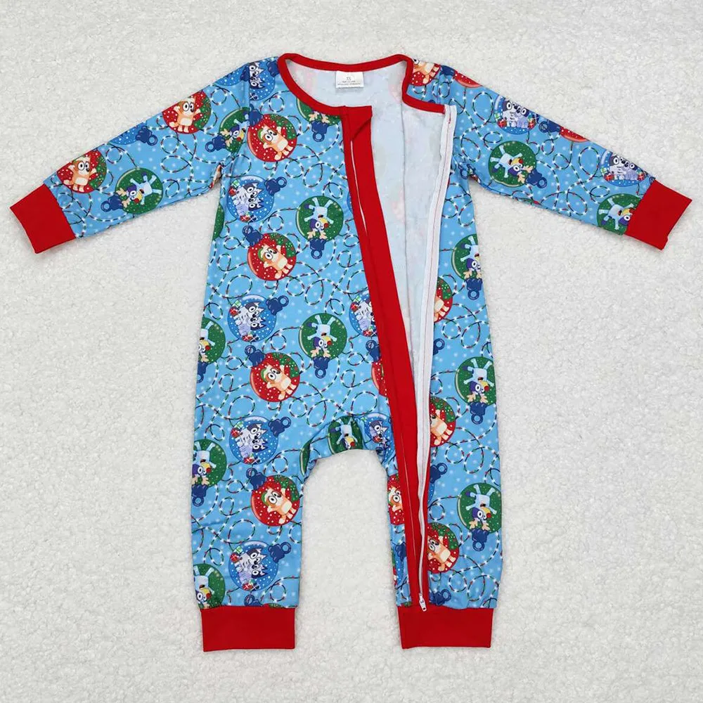 Baby Infant Girls Rompers Christmas Dogs Long Sleeve Zip Rompers Sibling Clothing LR1314