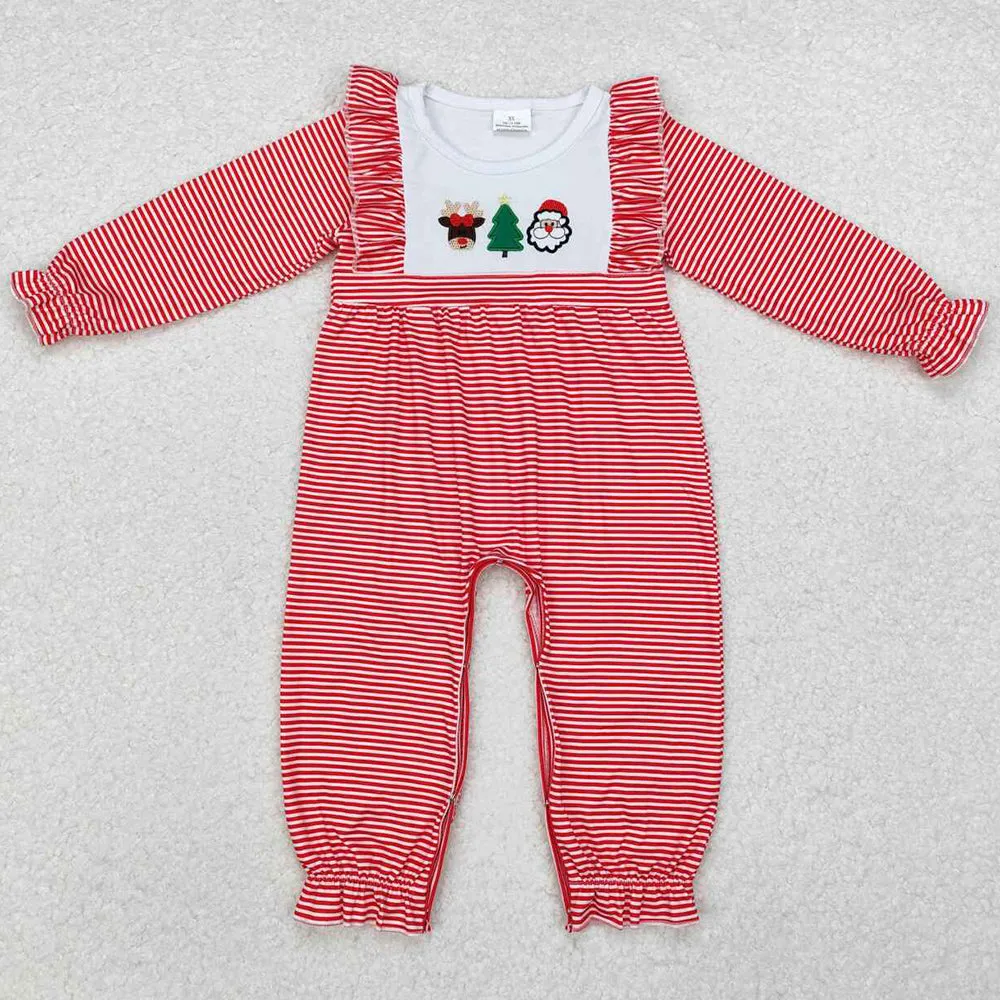 Baby Infant Girls Rompers Christmas Red Stripes Santa Deer Tree Rompers LR1588