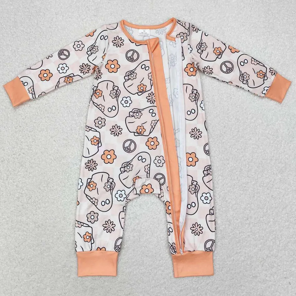 Baby Infant Girls Rompers Halloween Flowers Ghost Zip Rompers LR0981