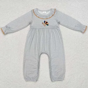 Baby Infant Girls Rompers Thanksgiving Stripes Turkey Embroidery Long Sleeve Rompers LR1542