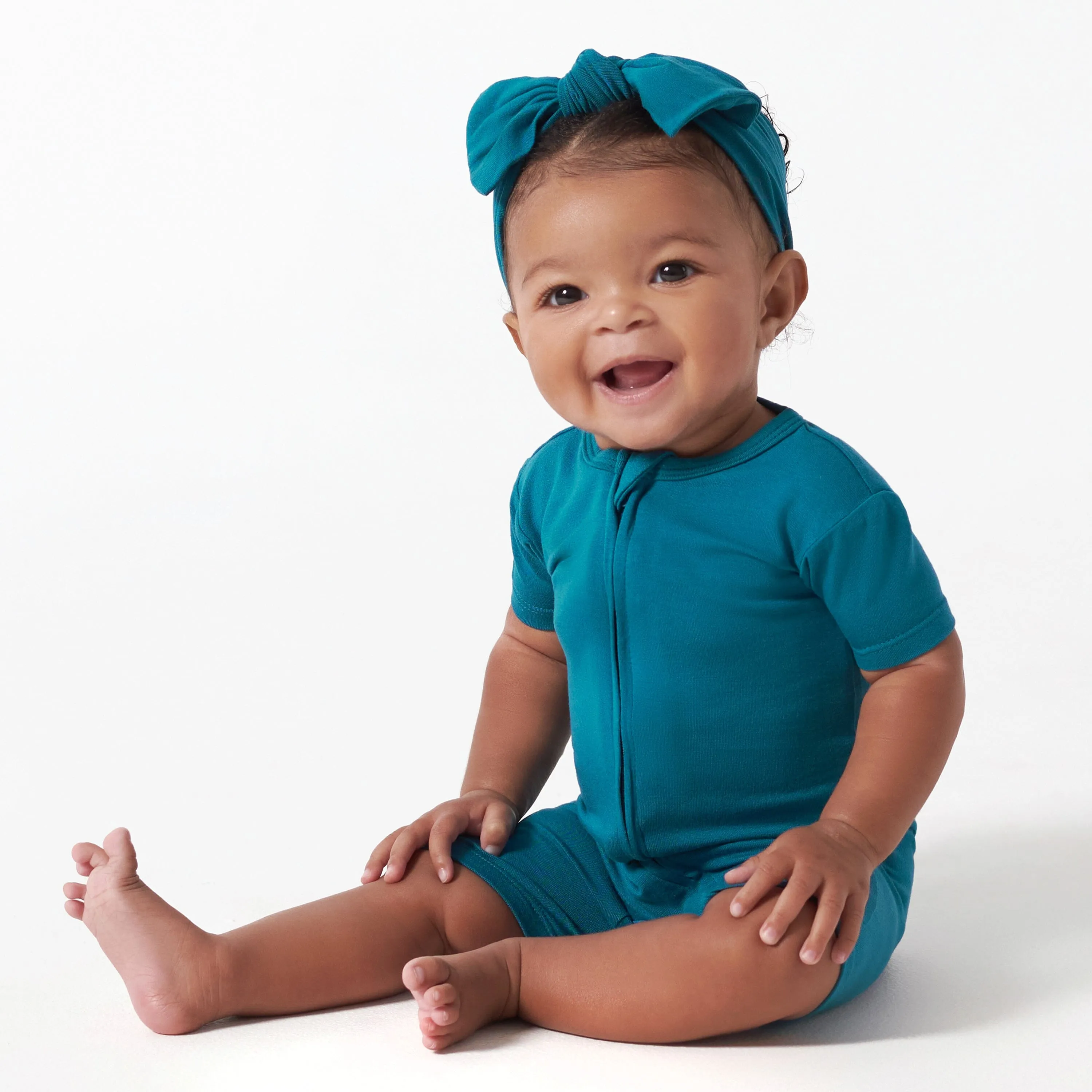 Baby Ocean Teal Buttery Soft Viscose Made from Eucalyptus Snug Fit Romper