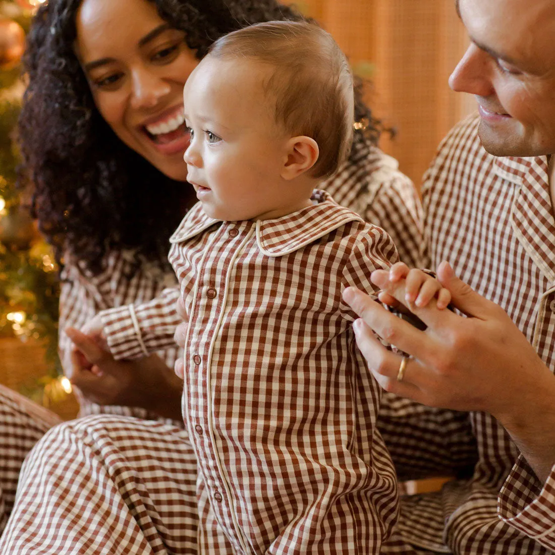 Baby Pajama Romper - Brick Gingham