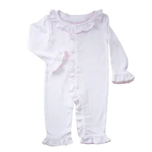 Baby Romper, Pink Ruffle Trim