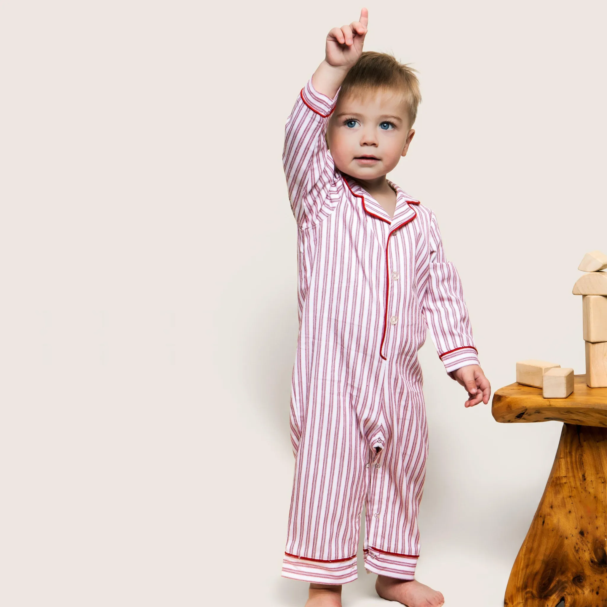 Baby's Twill Romper in Antique Red Ticking