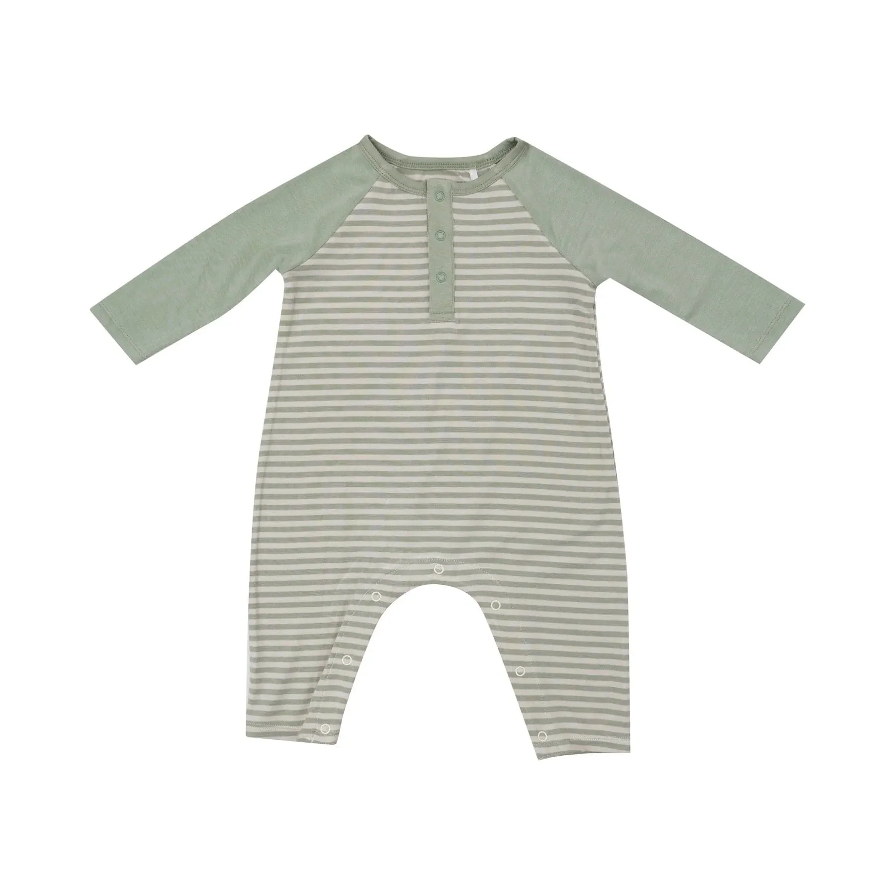 Bamboo Desert Sage Stripe - L/S  Raglan Henley Romper