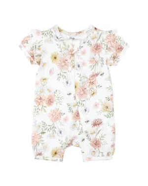 Bebe Lara Print SS Zip Romper