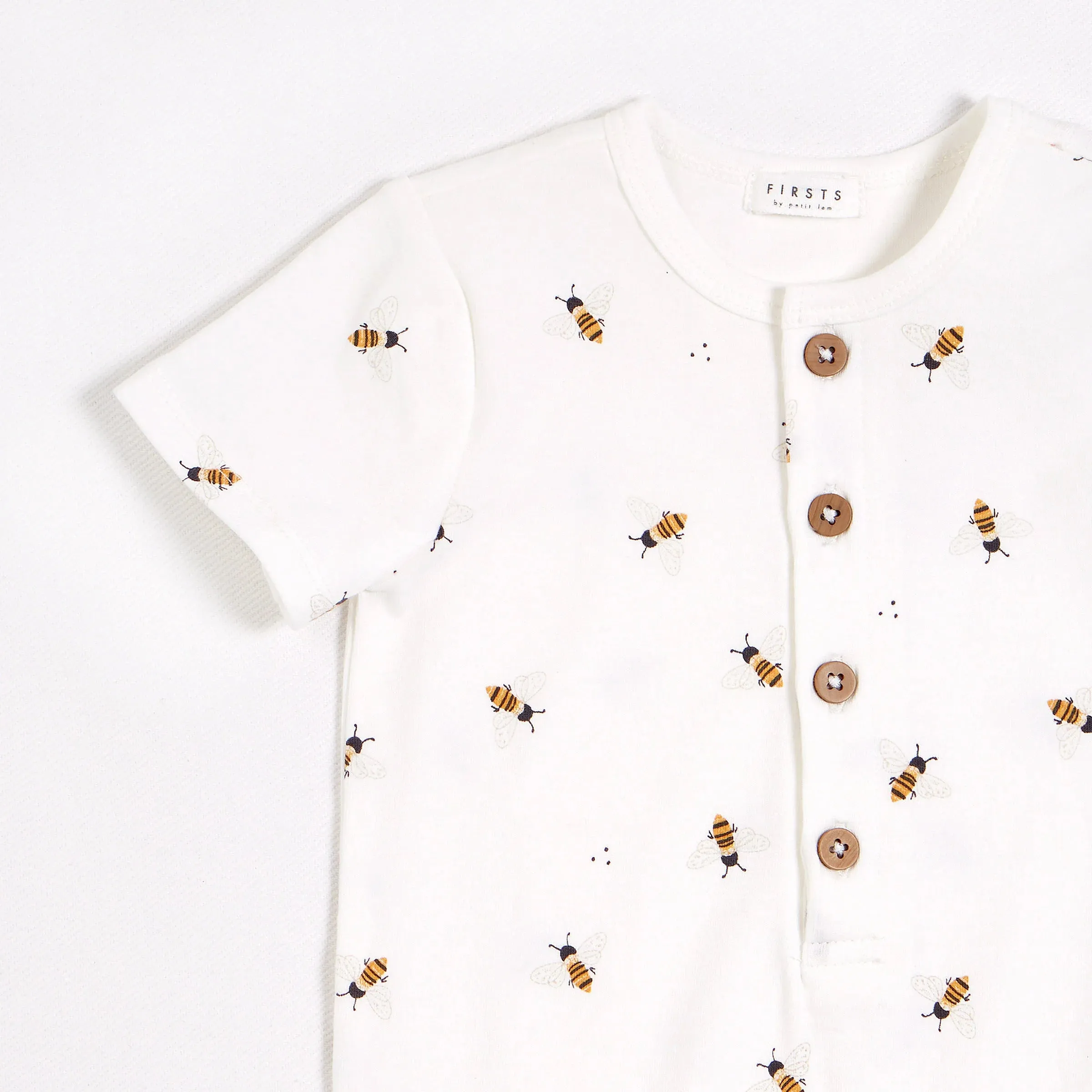 Bees Print on Henley Jersey Romper | Petit Lem