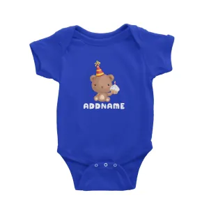 Birthday Friendly Animals Bear Holding Cupcake Addname Baby Romper