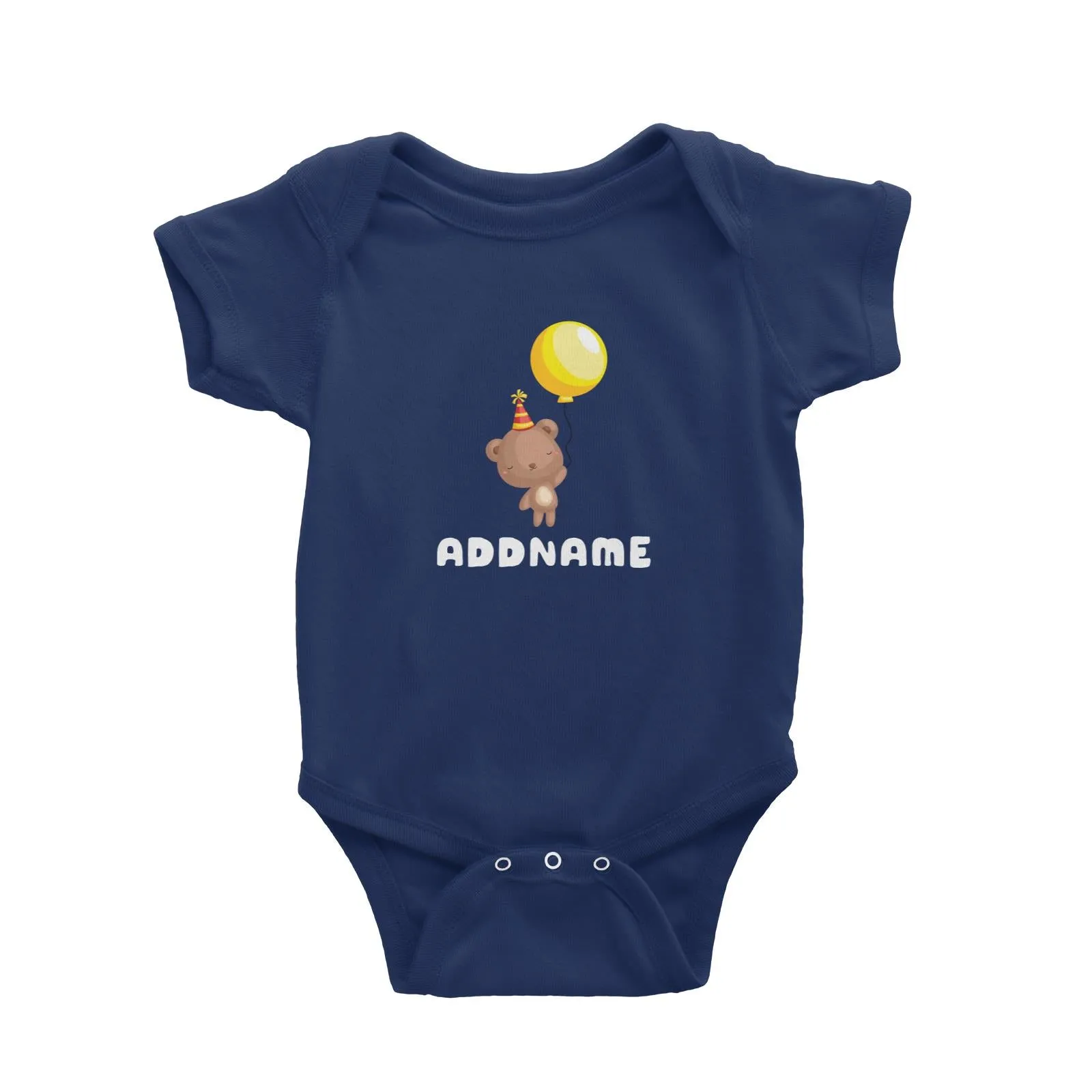 Birthday Friendly Animals Happy Bear Holding Balloon Addname Baby Romper