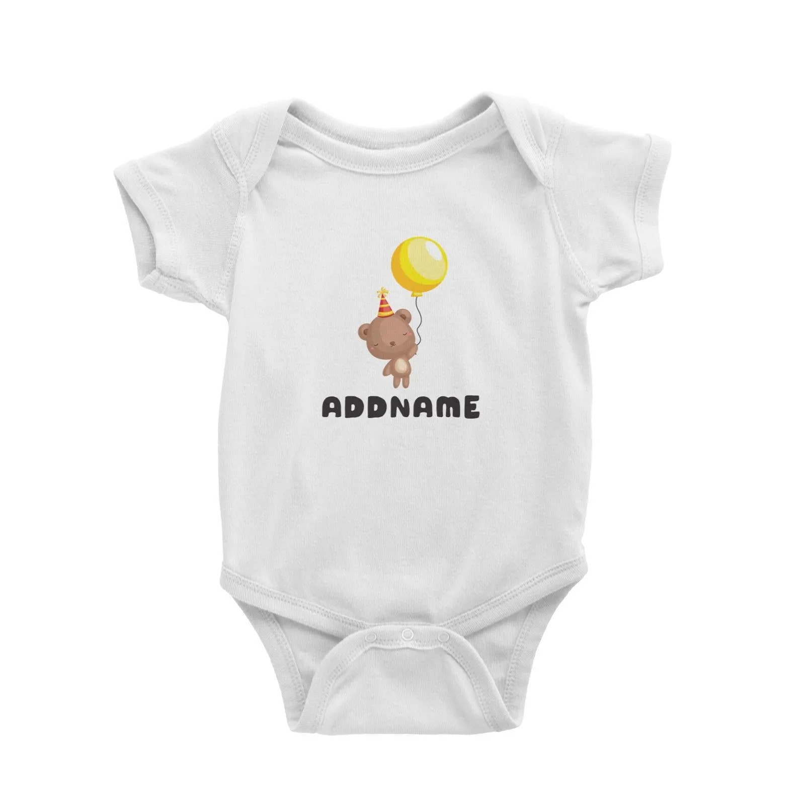 Birthday Friendly Animals Happy Bear Holding Balloon Addname Baby Romper