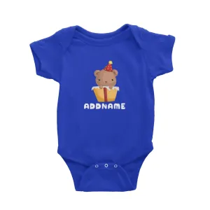 Birthday Friendly Animals Happy Bear Inside Present Box Addname Baby Romper