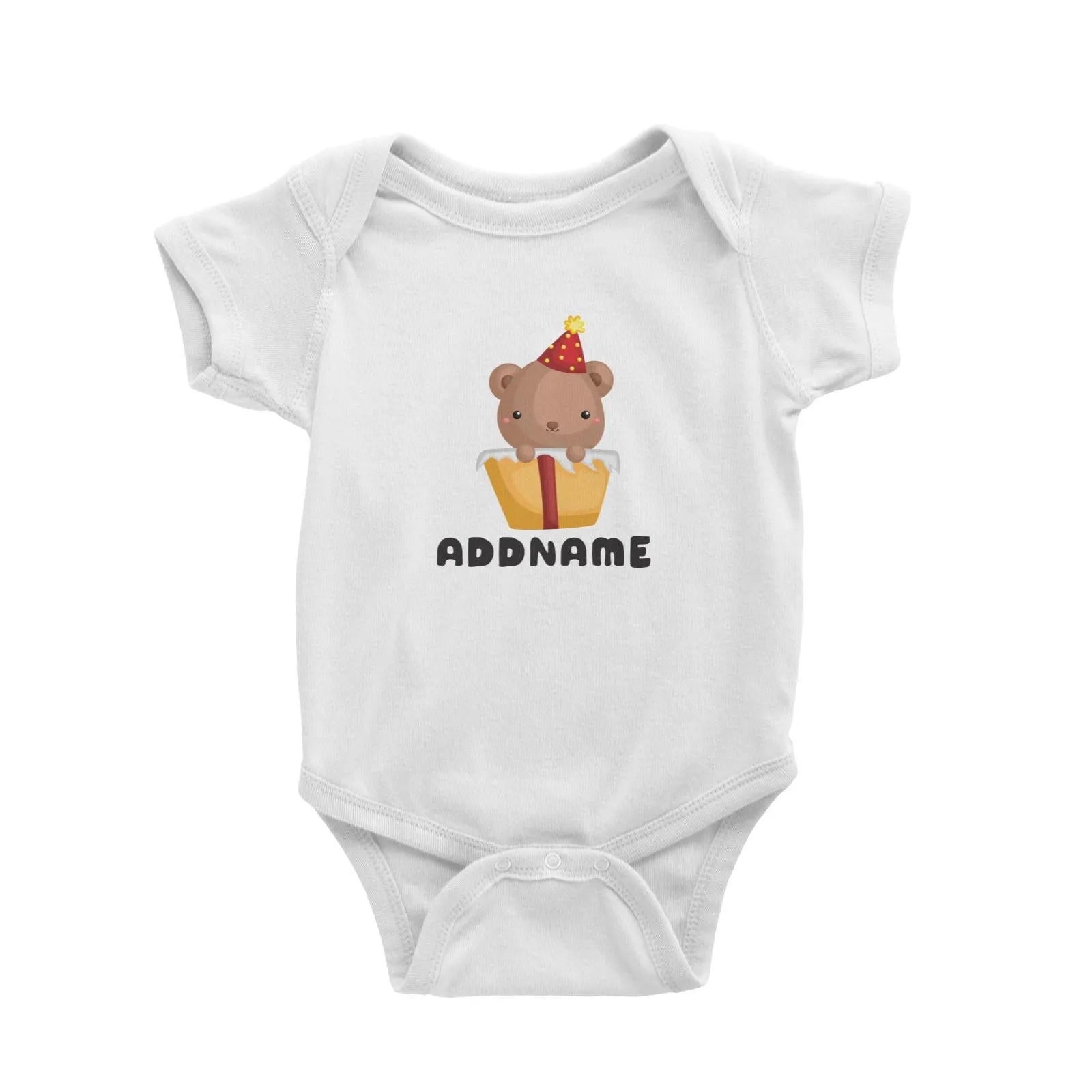 Birthday Friendly Animals Happy Bear Inside Present Box Addname Baby Romper