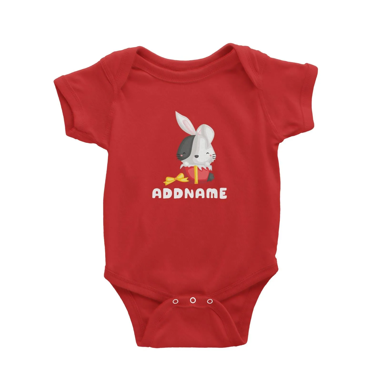 Birthday Friendly Animals Happy Rabbit Inside Present Box Addname Baby Romper