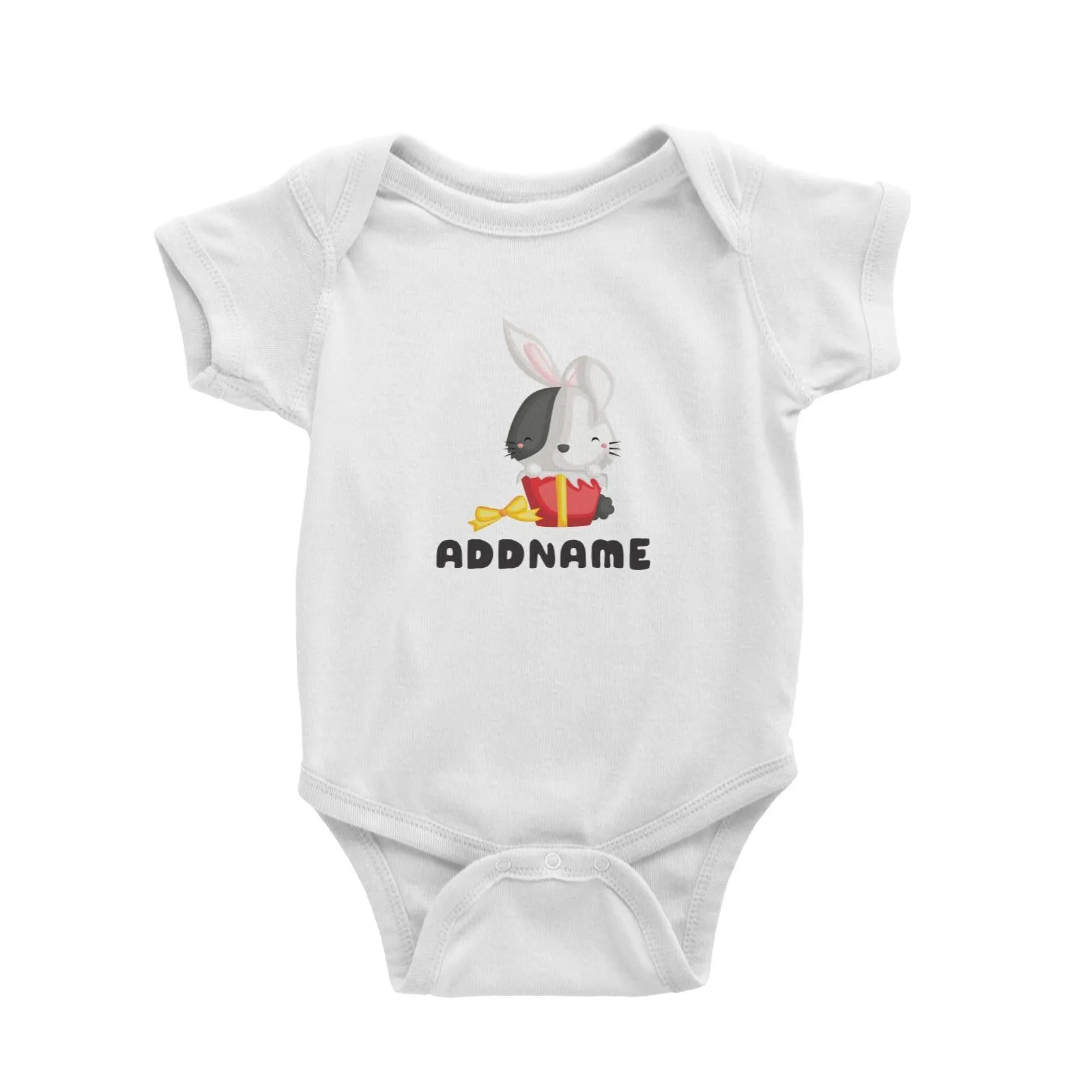 Birthday Friendly Animals Happy Rabbit Inside Present Box Addname Baby Romper