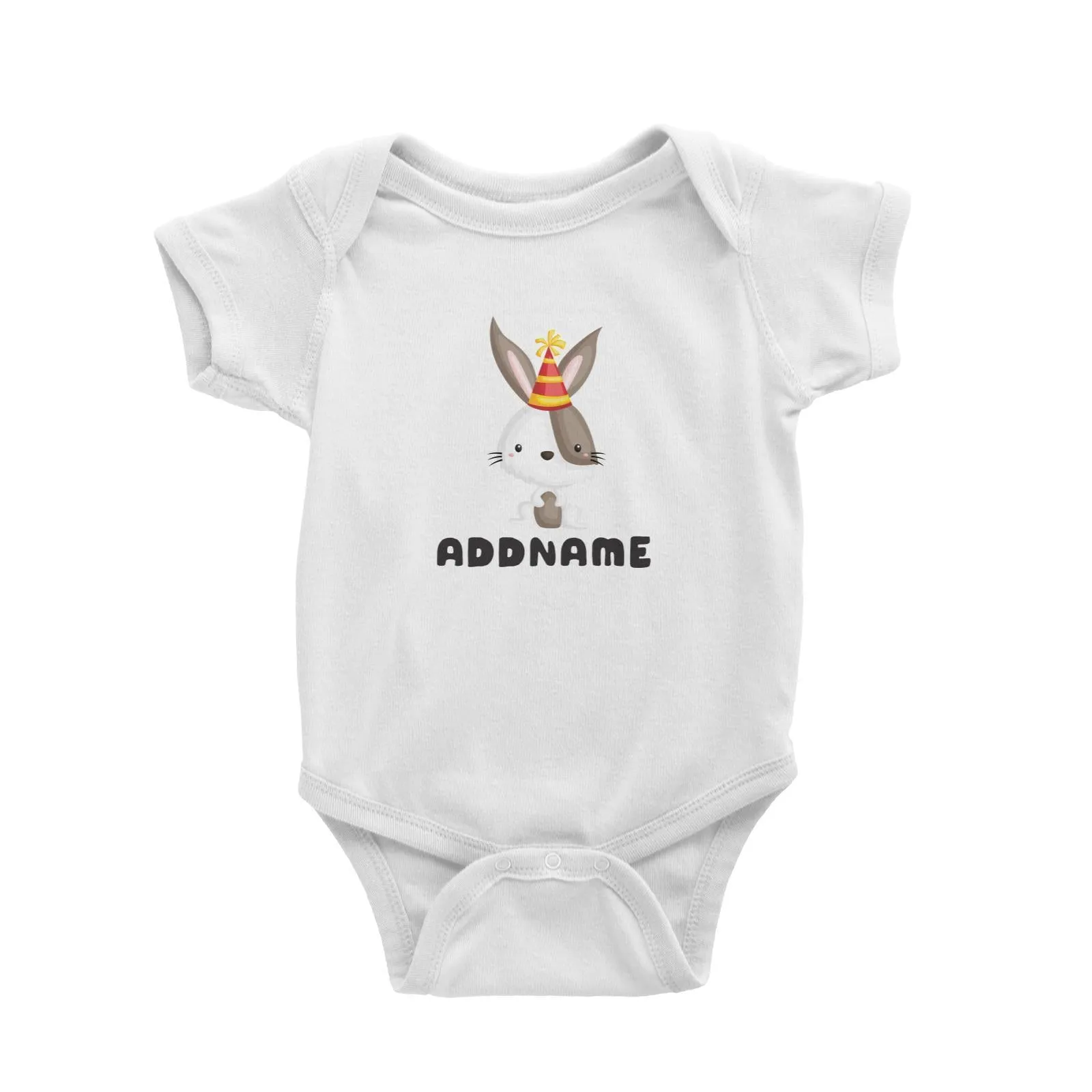 Birthday Friendly Animals Happy Rabbit Wearing Party Hat Addname Baby Romper