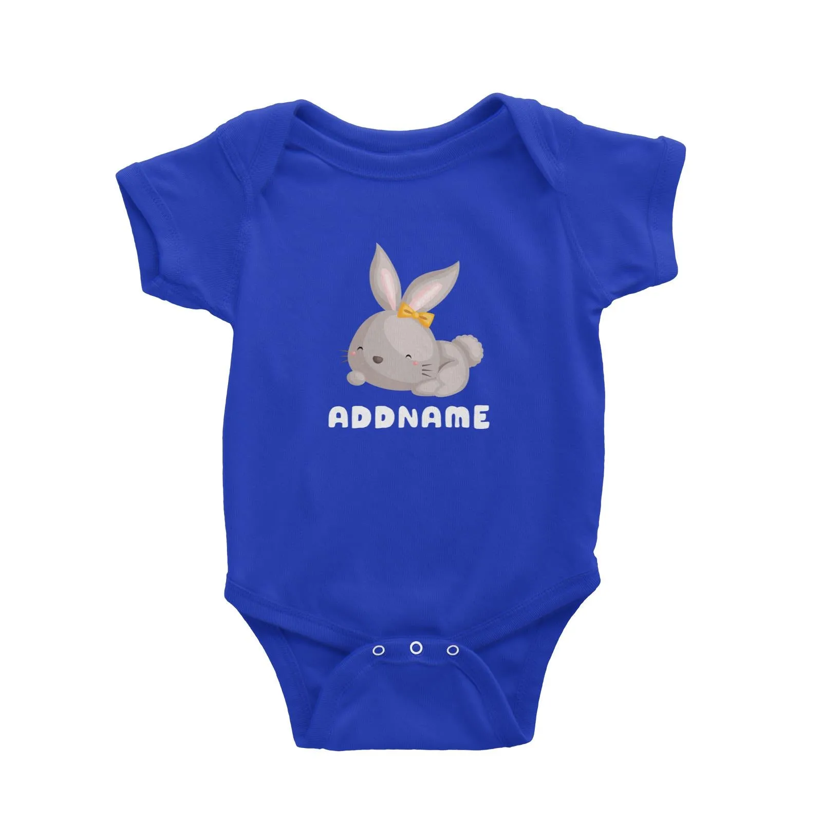 Birthday Friendly Animals Happy Rabbit Wearing Ribbon Addname Baby Romper