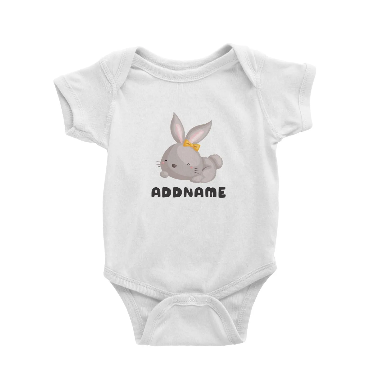 Birthday Friendly Animals Happy Rabbit Wearing Ribbon Addname Baby Romper