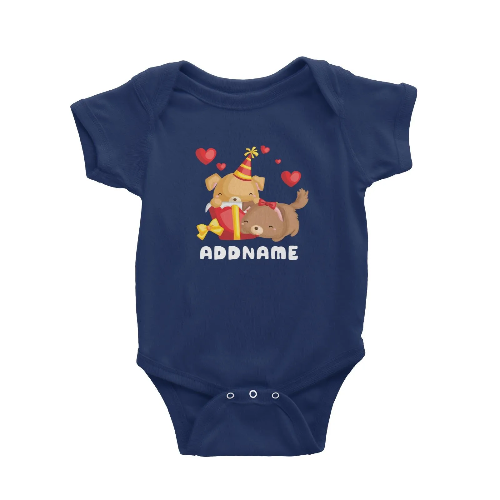 Birthday Friendly Animals Happy Two Dogs Open Present Addname Baby Romper