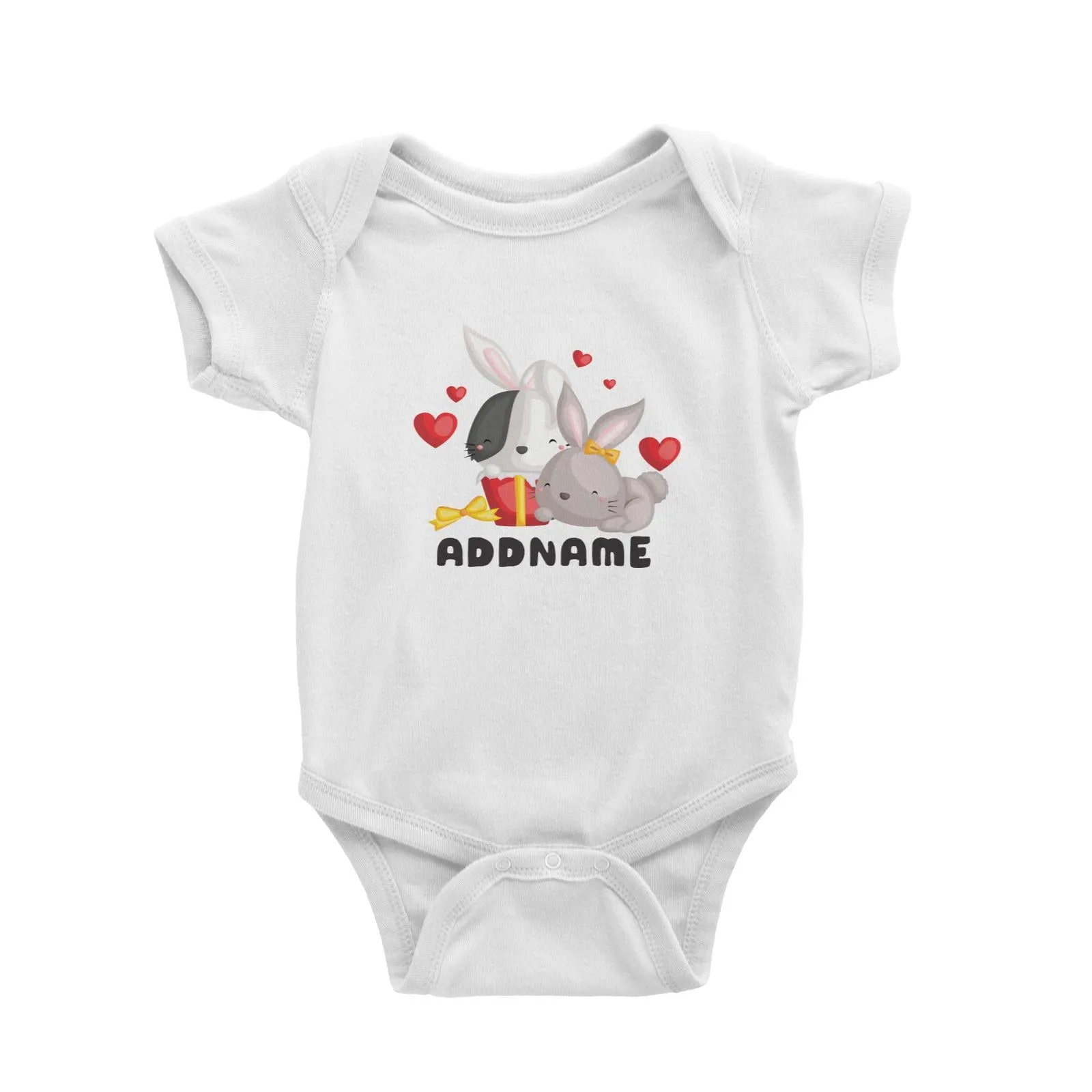 Birthday Friendly Animals Happy Two Rabbits Open Present Addname Baby Romper