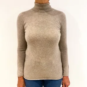 Biscuit Brown Cashmere Polo Neck Jumper Medium