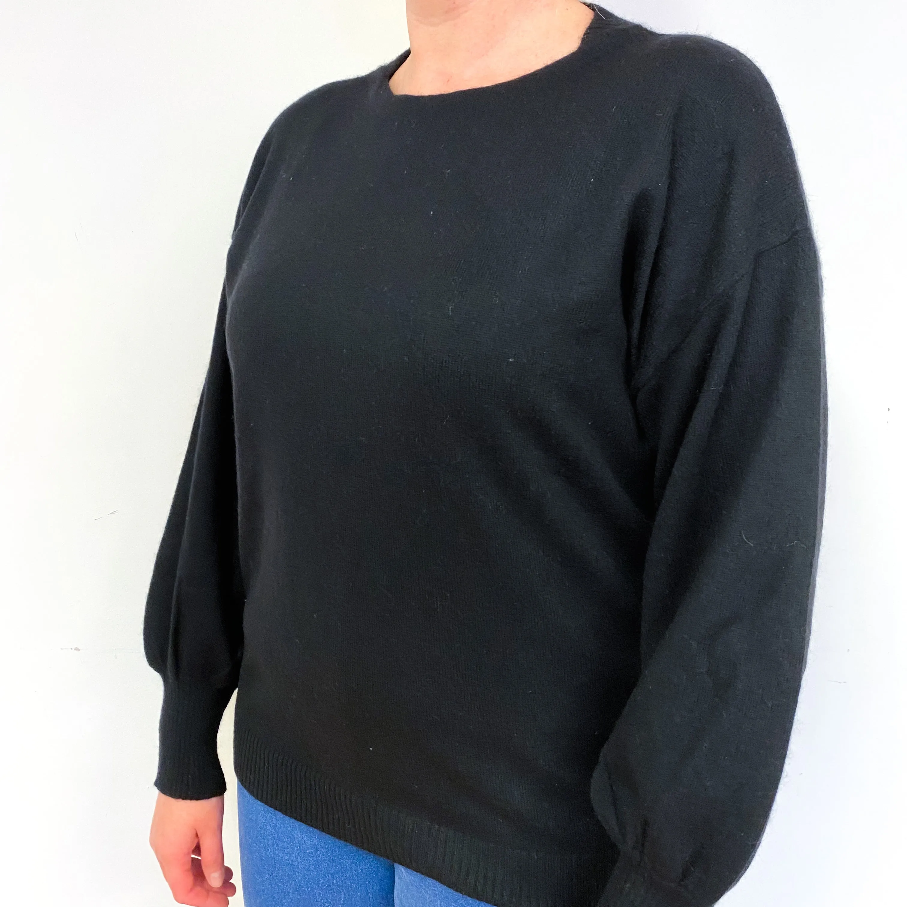 Black Balloon Sleeve Cashmere Crew Neck Jumper Large