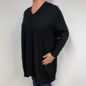 Black Cashmere V-Neck Jumper Long Slouchy