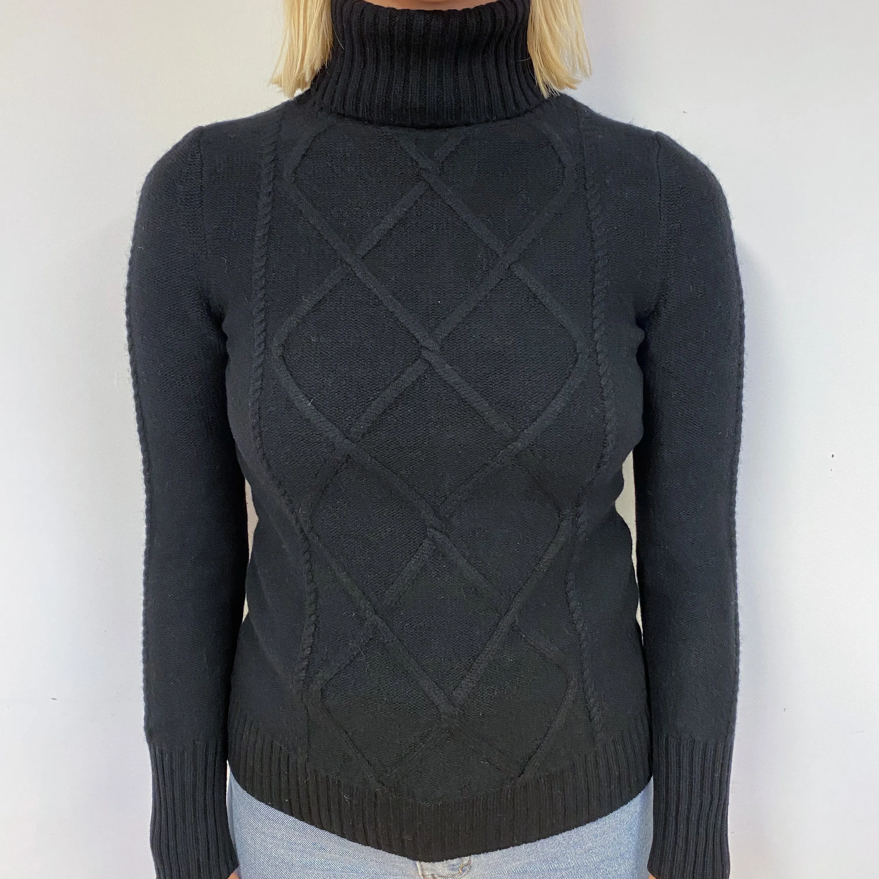 Black Chunky Cashmere Polo Neck Jumper Small