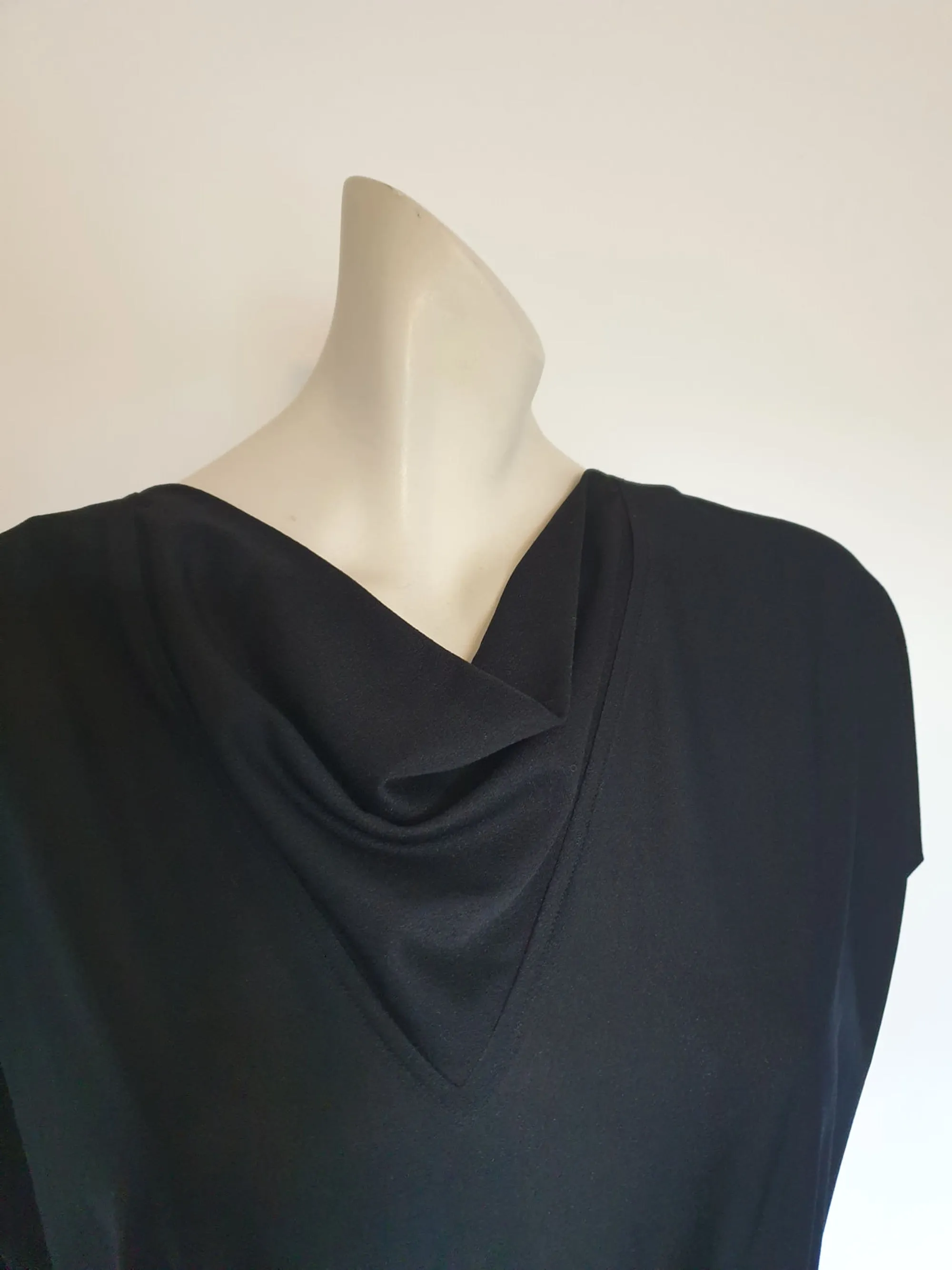 Black, Cowl Neck, Pleated Dress With Batwing Sleeves by Zora - M