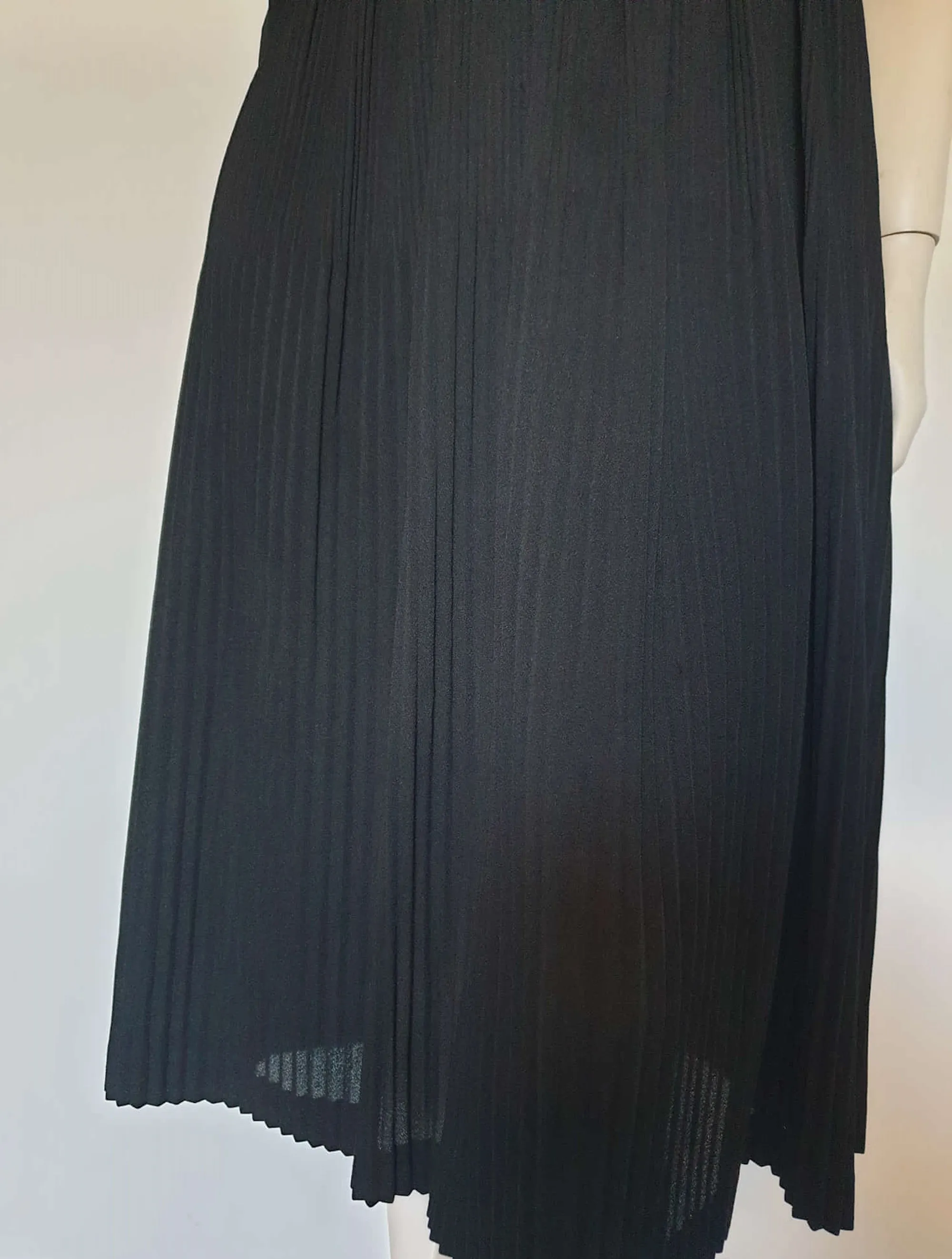 Black, Cowl Neck, Pleated Dress With Batwing Sleeves by Zora - M