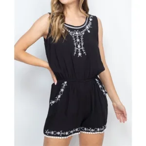 Black Embroidered Romper