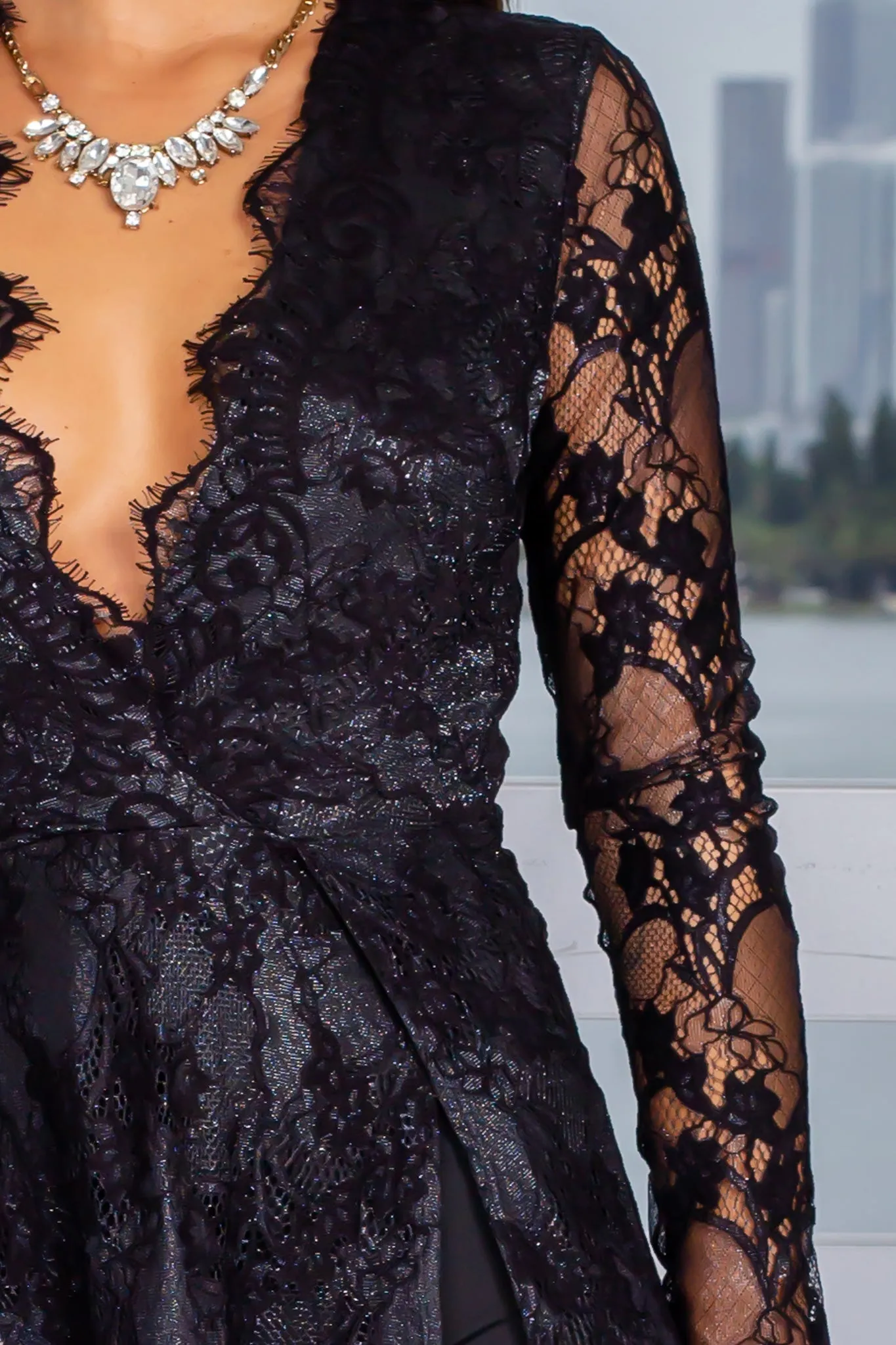 Black Lace Shimmer Maxi Romper