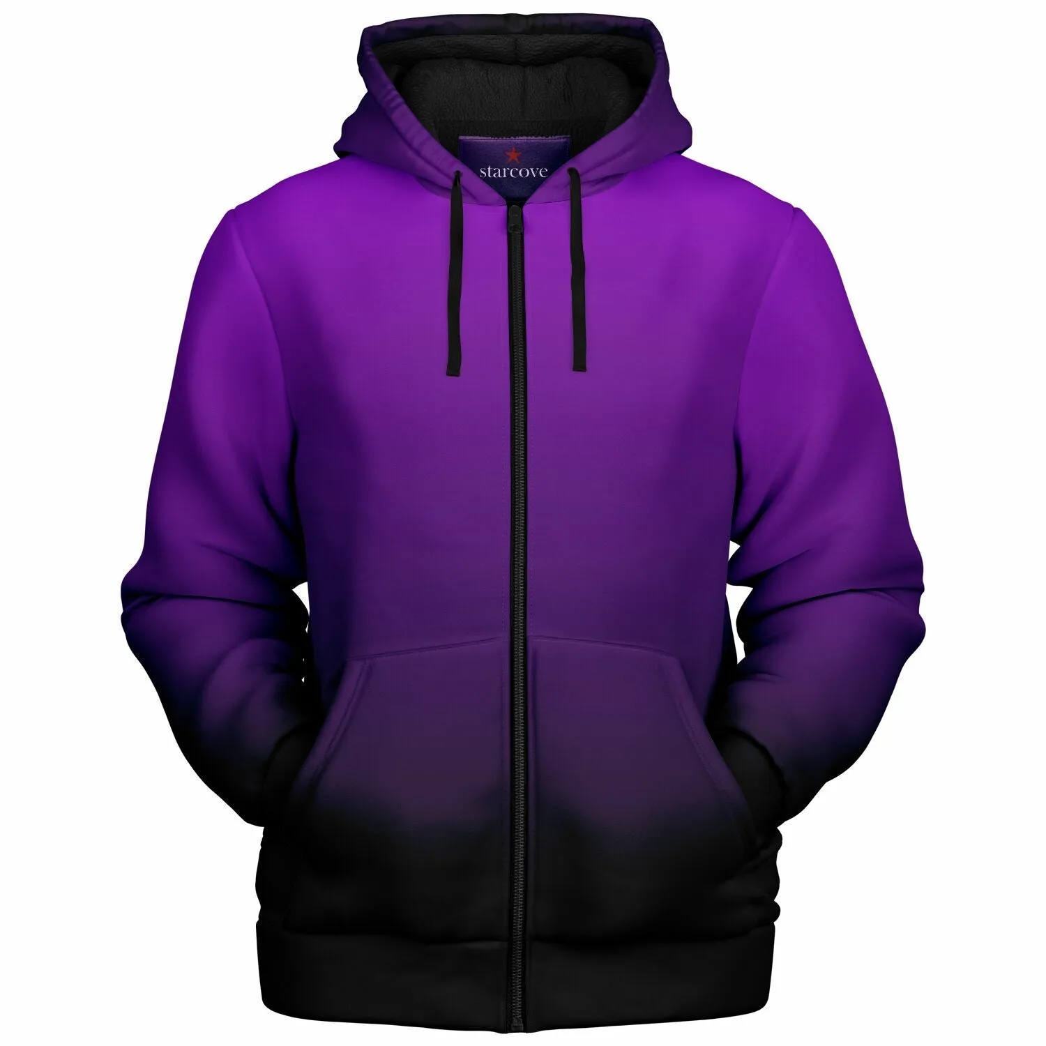 Black Purple Ombre Zip Up Fleece Lined Hoodie, Gradient Tie Dye Heavyweight Sherpa Full Zipper Pocket Men Women Hooded Sweatshirt Jacket